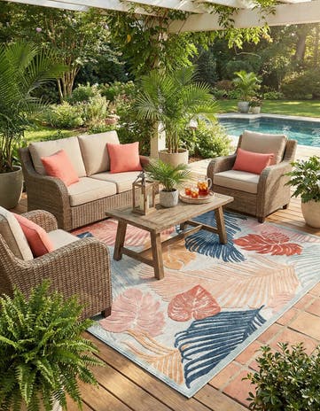 8' 2 x 10' Easy-Clean Botanical Indoor / Outdoor Rug
