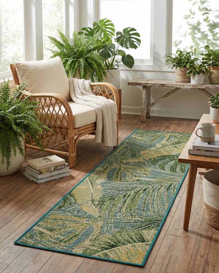 Detail image of 2' x 6' Easy-Clean Botanical Indoor / Outdoor Runner Rug
