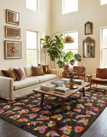 6' 4 x 9' 5 Hand Woven Kilim Suzani Wool Rug
