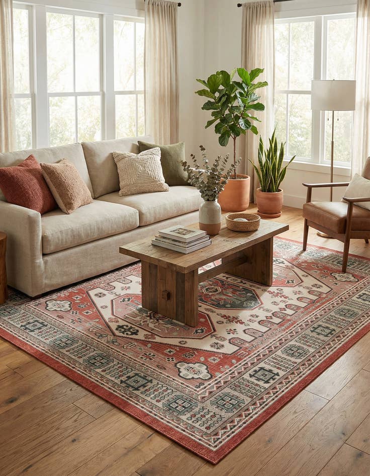 Detail image of  7' 10 x 10'  Washable Traditional Indoor / Outdoor Rug