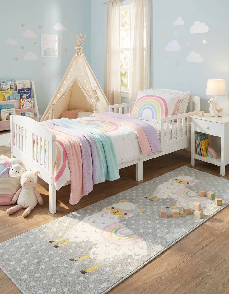 Detail image of 2' 2 x 6' Llama Whimsy Kids Runner Rug