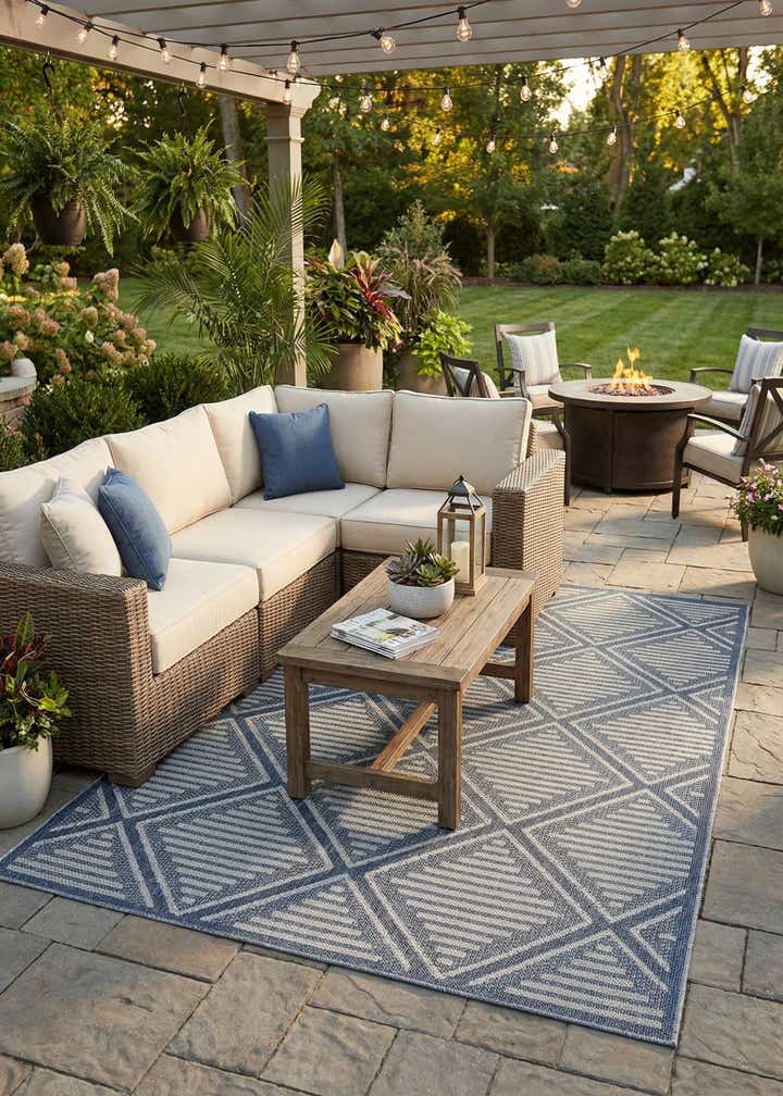 6' 1 x 9' Easy-Clean Trellis Indoor / Outdoor Rug