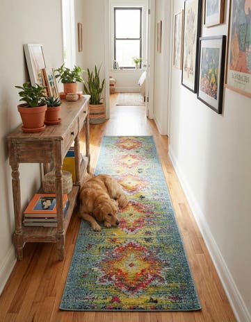 Turquoise Washable Carnevale Runner Rug