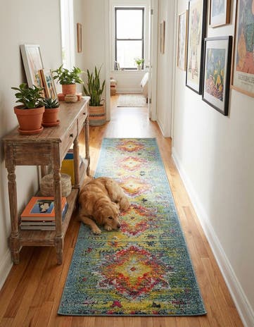 Turquoise Washable Carnevale Runner Rug