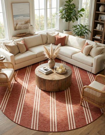 Rust Red Easy-Clean Jill Zarin Anguilla Indoor / Outdoor Round Rug