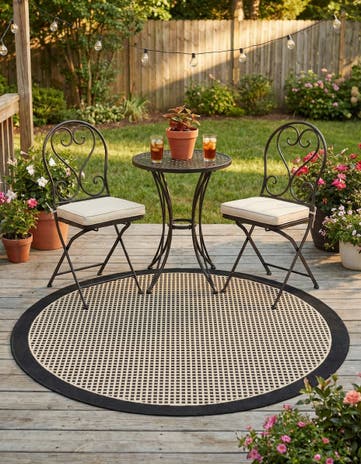 Black Easy-Clean Border Indoor / Outdoor Round Rug
