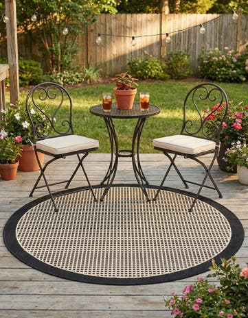 Black Easy-Clean Border Indoor / Outdoor Round Rug