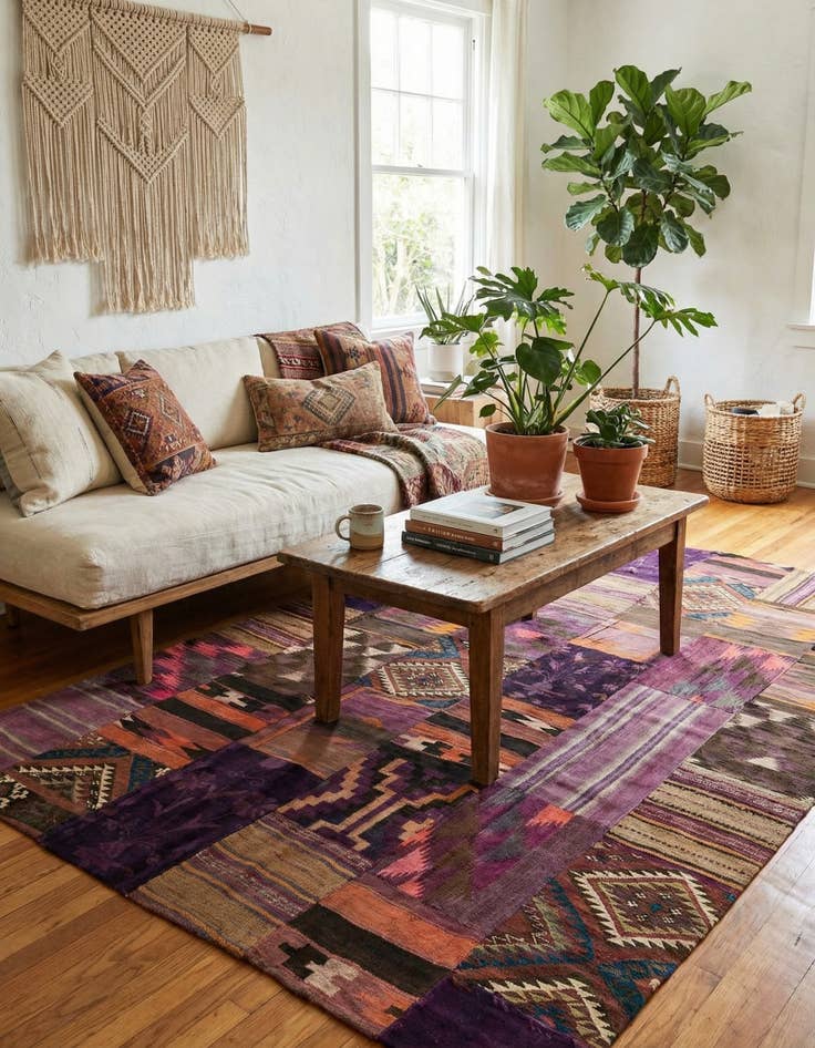 Detail image of 7' x 10' 5  Hand Woven Kilim Patchwork Wool Rug