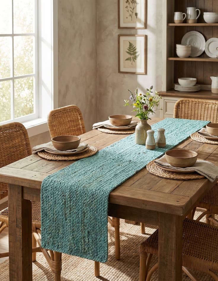 Detail image of  1' 2 x 6' 1  Hand Braided Jute Table Runner Rug