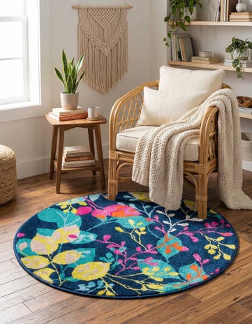 Navy Blue Azalea Round Rug