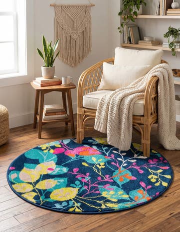 Navy Blue Azalea Round Rug