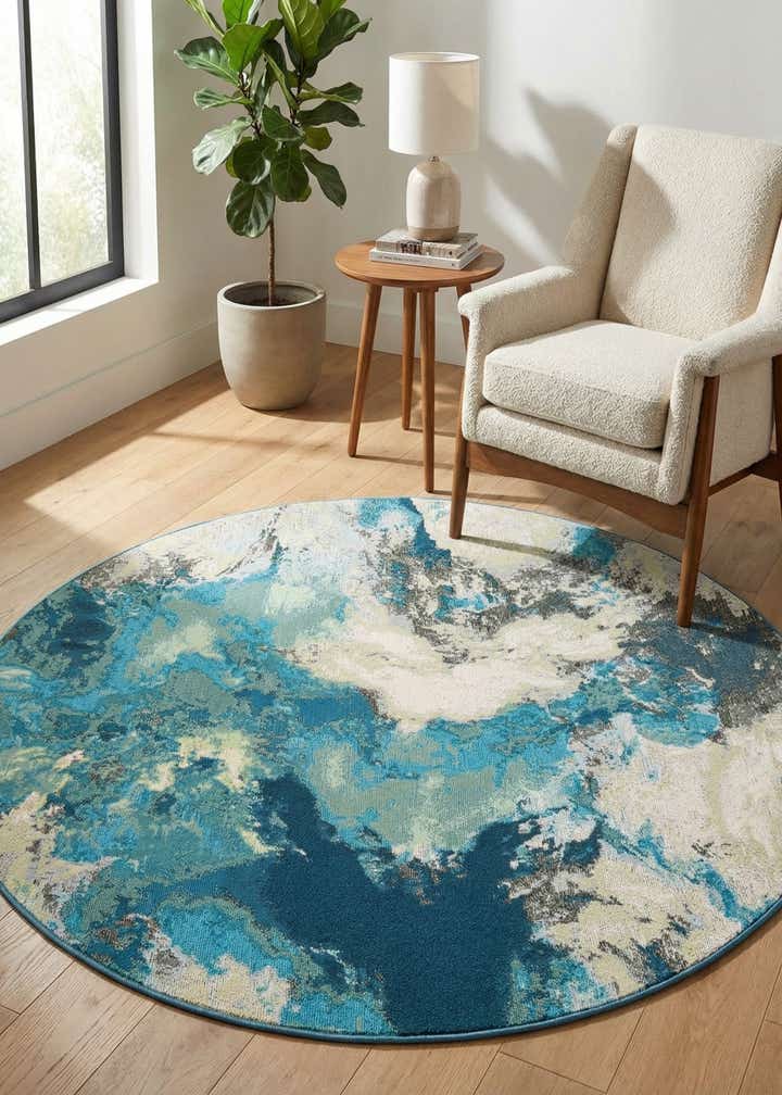 5' 3 x 5' 3 Easy-Clean Modern Indoor / Outdoor Round Rug