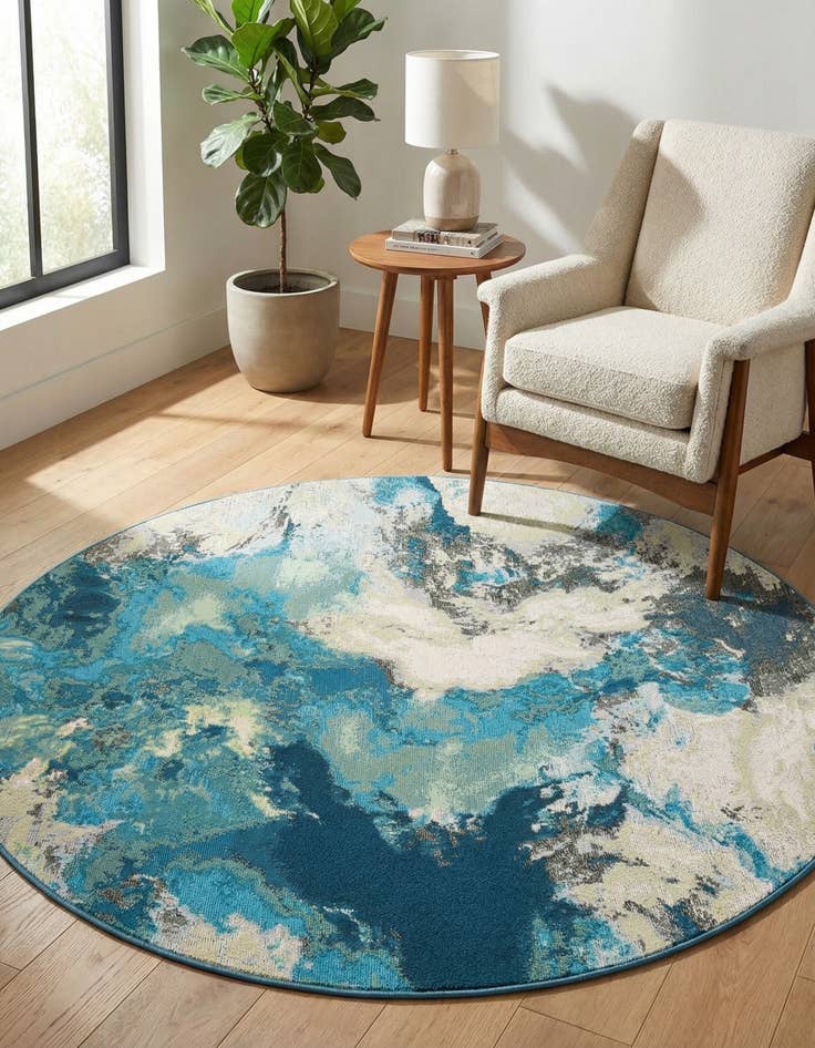 Detail image of 5' 3 x 5' 3  Washable Modern Indoor / Outdoor Round Rug