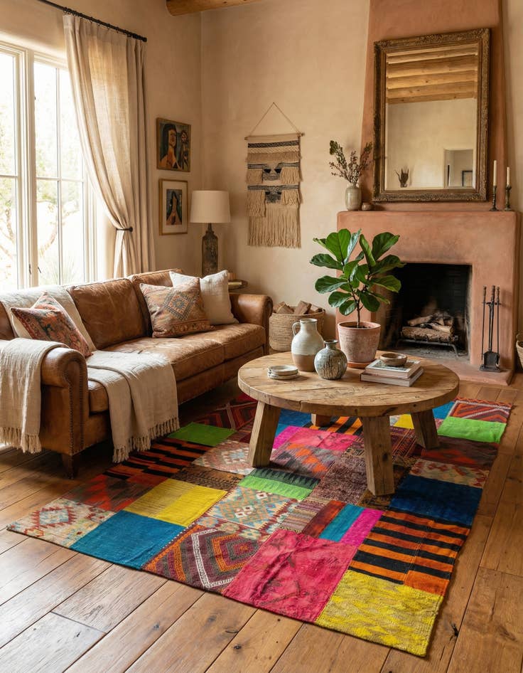 Detail image of  5' 7 x 8' 5  Hand Woven Kilim Patchwork Wool Rug