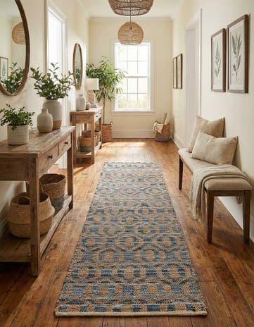 2' 7 x 10' Hand Woven Chindi Jute Runner Rug