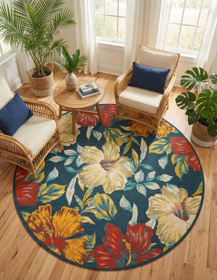 Detail image of  7' 10 x 7' 10  Washable Coastal Indoor / Outdoor Round Rug