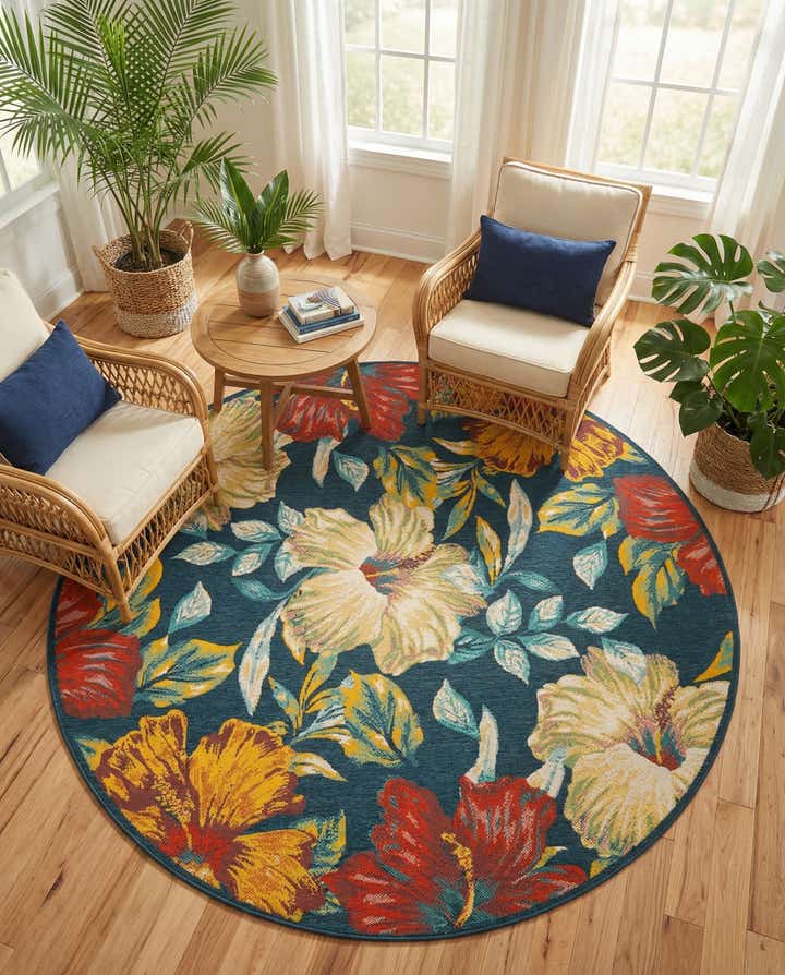 7' 10 x 7' 10 Easy-Clean Coastal Indoor / Outdoor Round Rug
