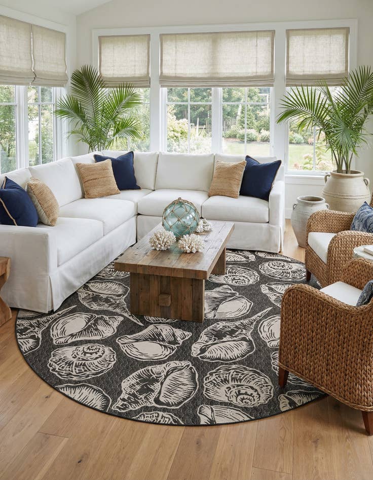 Detail image of 12' x 12'  Washable Coastal Indoor / Outdoor Round Rug