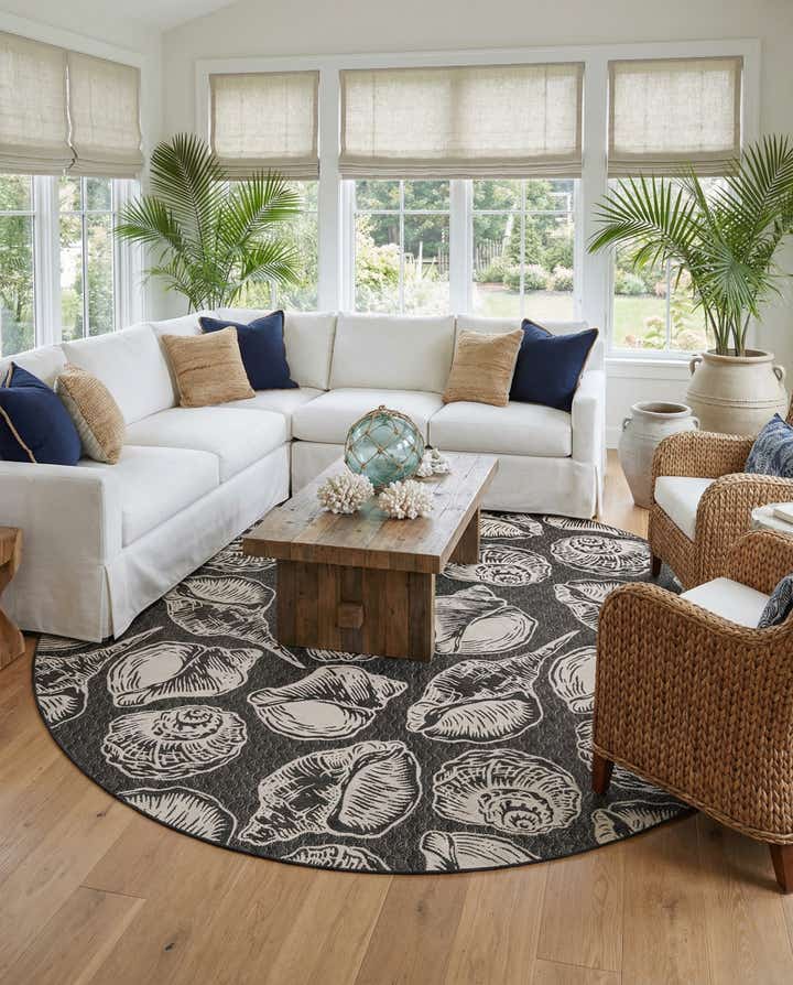 12' x 12' Easy-Clean Coastal Indoor / Outdoor Round Rug