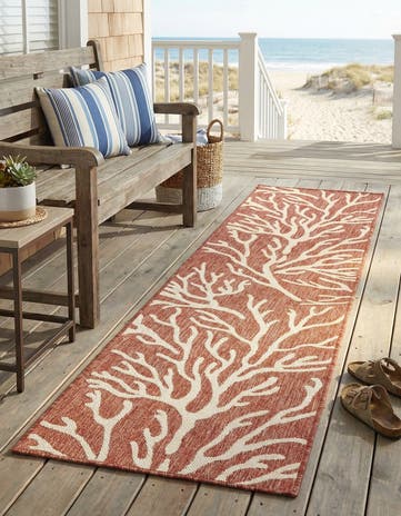 Rust Red Easy-Clean Coastal Indoor / Outdoor Runner Rug