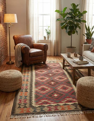 5' x 8' 2 Hand Woven Kilim Maymana Wool Rug