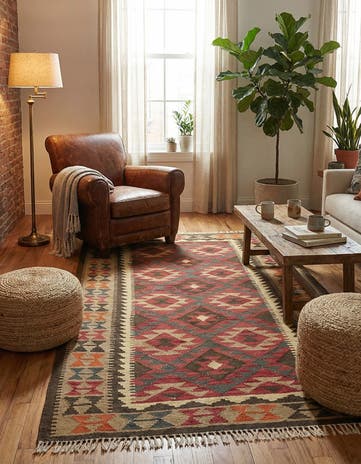 5' x 8' 2 Hand Woven Kilim Maymana Wool Rug