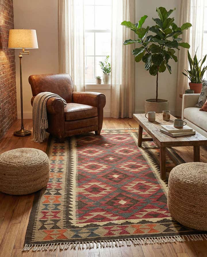 5' x 8' 2 Hand Woven Kilim Maymana Wool Rug