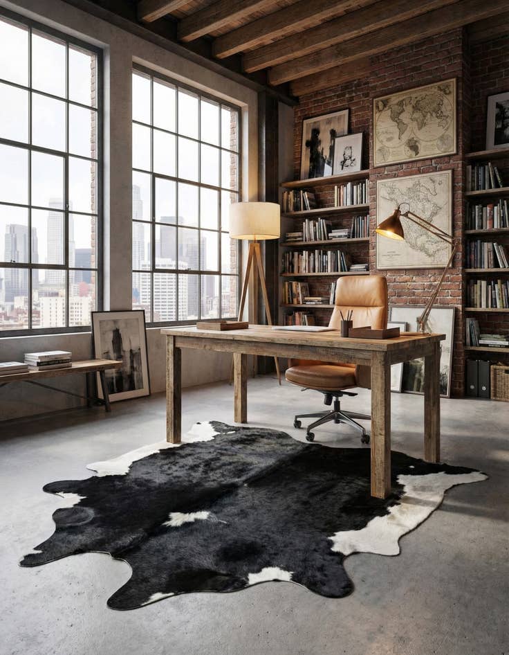 Detail image of 6' 2 x 6' 8 Cowhide Leather Rug