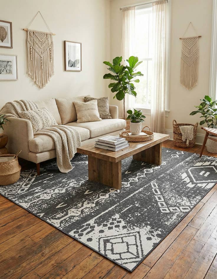 Detail image of  9' x 12'  Washable Bohemian Indoor / Outdoor Rug