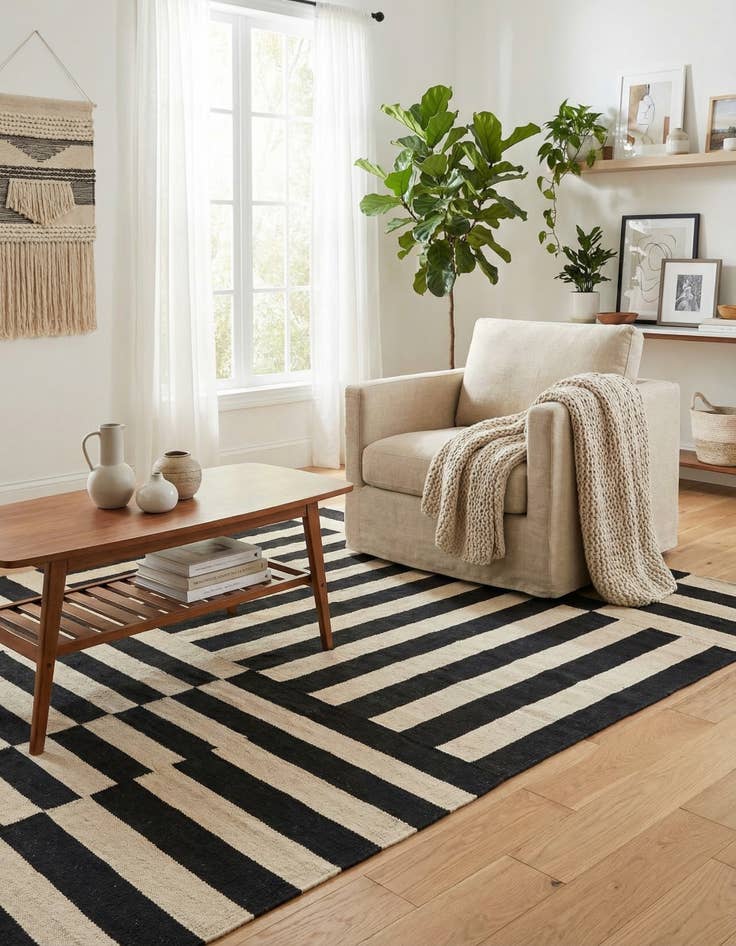 Detail image of 3' 5 x 4' 7  Hand Woven Kilim Modern Wool Rug