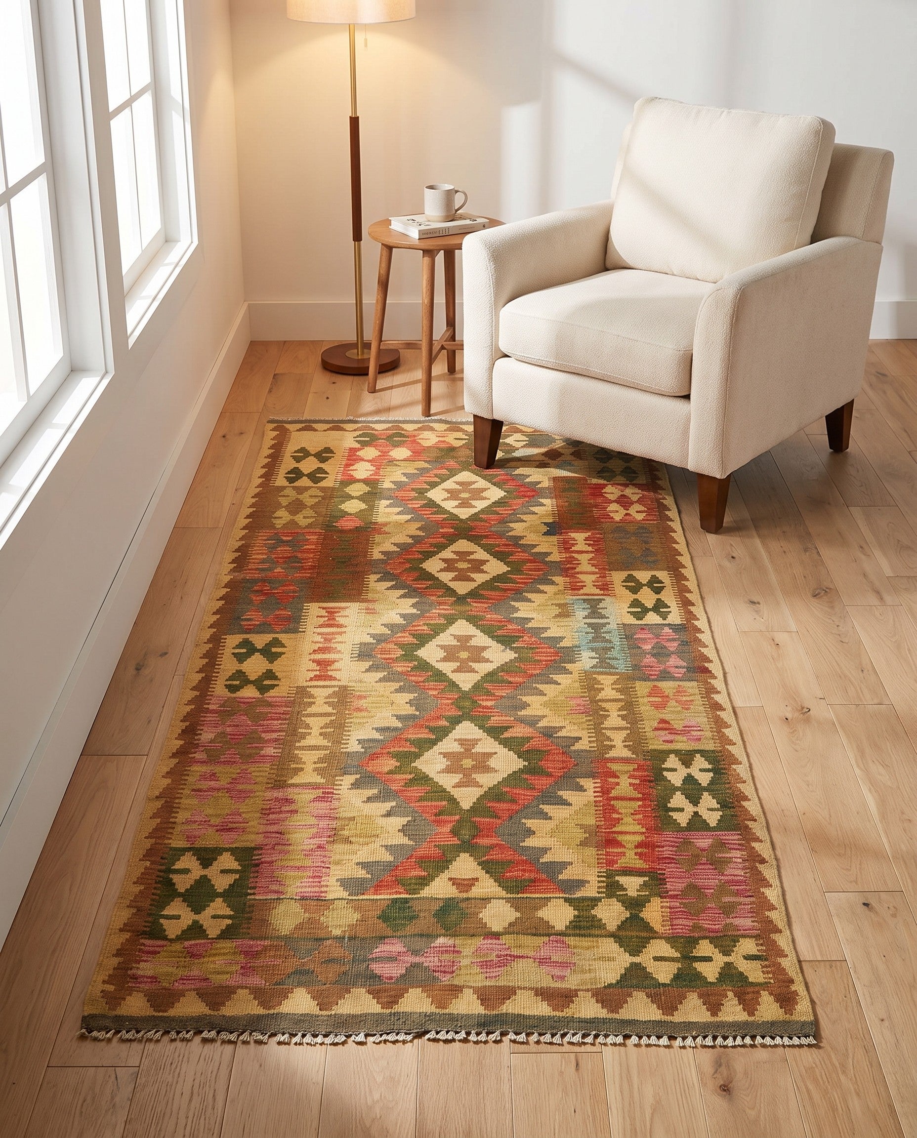 3' 3 x 6' 4 Hand Woven Kilim Maymana Wool Rug