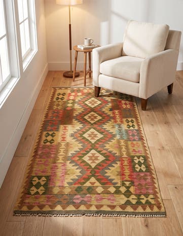 3' 3 x 6' 4 Hand Woven Kilim Maymana Wool Rug