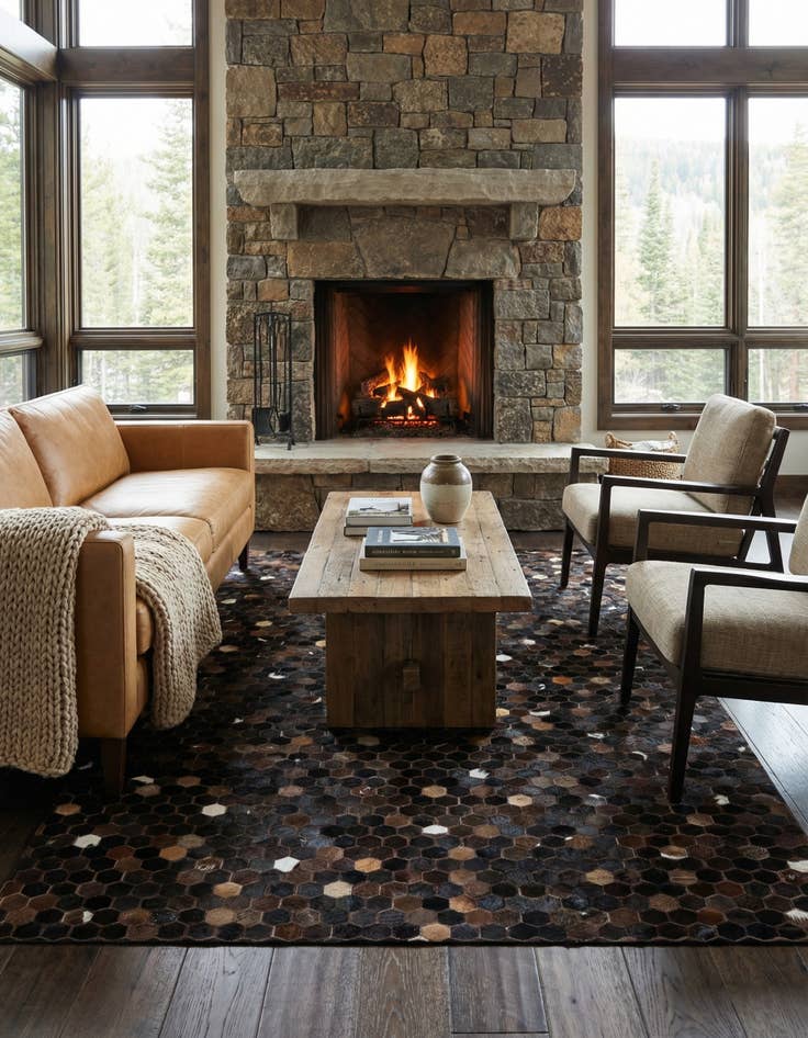 Detail image of 5' x 8' 2 Cowhide Leather Rug