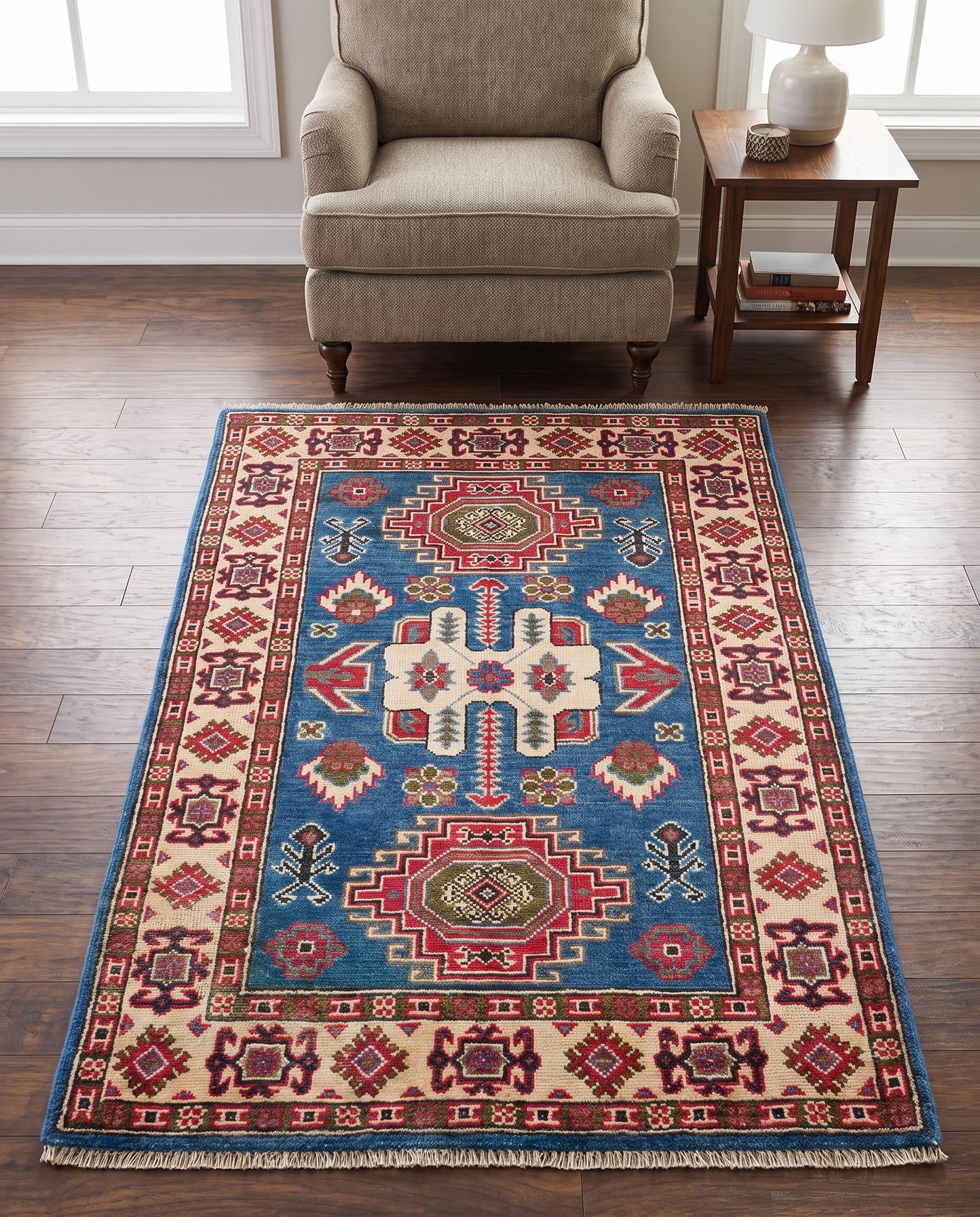2' 7 x 4' Hand Knotted Kazak Rug