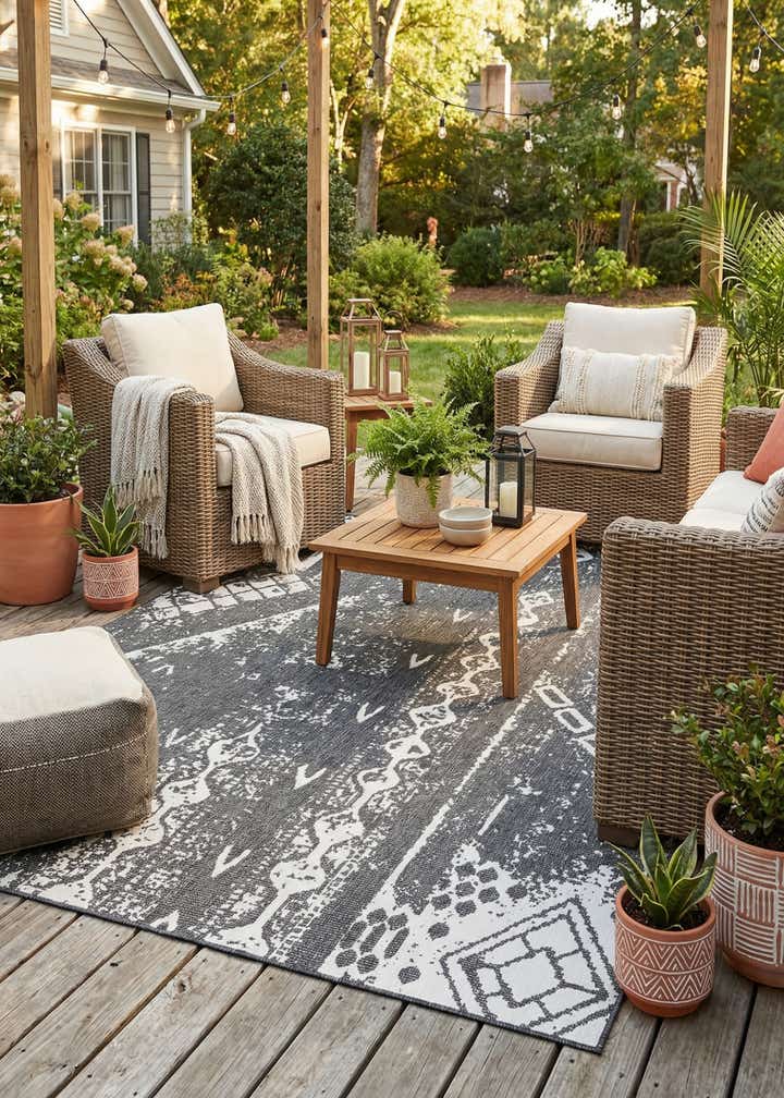 9' x 12' Easy-Clean Bohemian Indoor / Outdoor Rug
