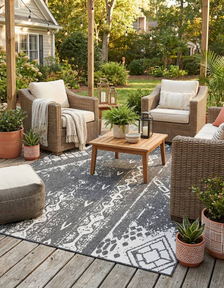 Detail image of  9' x 12'  Washable Bohemian Indoor / Outdoor Rug