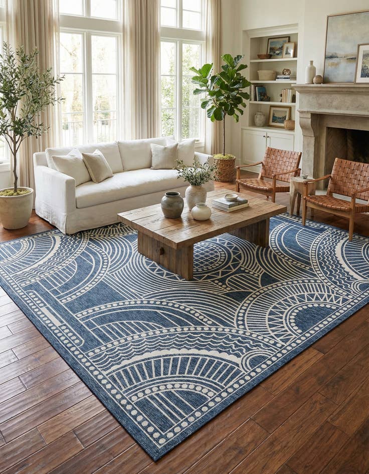 Detail image of  13' x 13'  Washable Traditional Indoor / Outdoor Square Rug