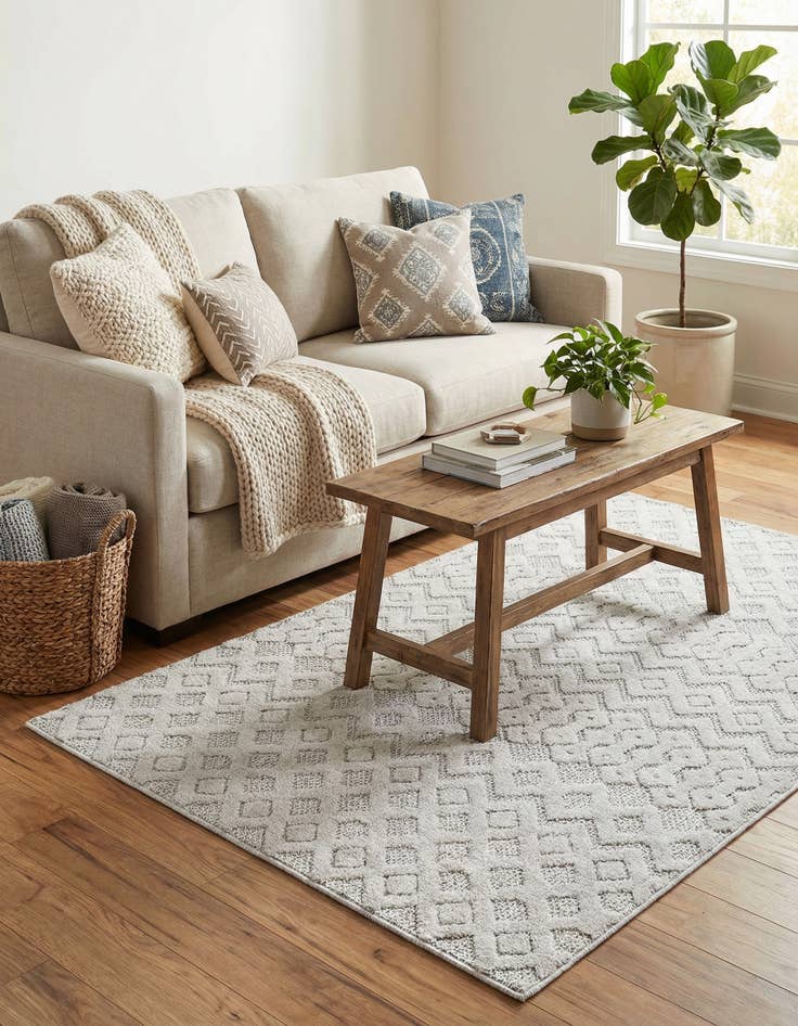Detail image of 4' x 6'  Washable Trellis Textured Indoor / Outdoor Rug