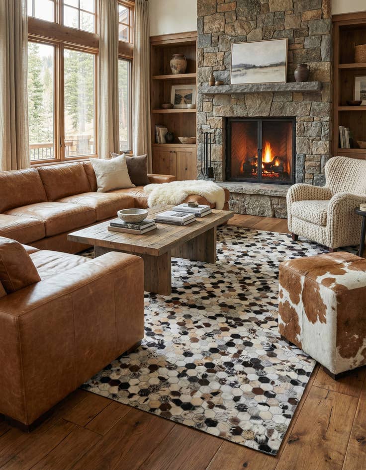 Detail image of 5' 2 x 8' Cowhide Leather Rug