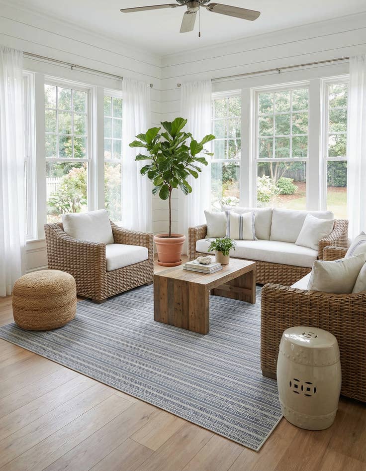 Detail image of 10' x 10'  Washable Striped Indoor / Outdoor Square Rug