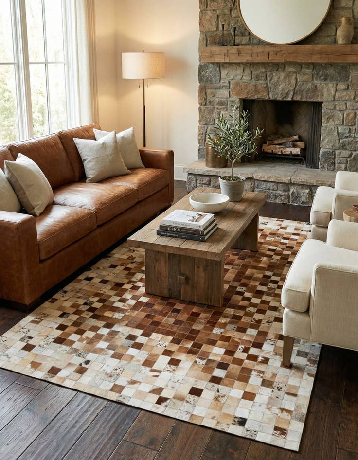 Detail image of 4' 10 x 8' Cowhide Stocks Rug