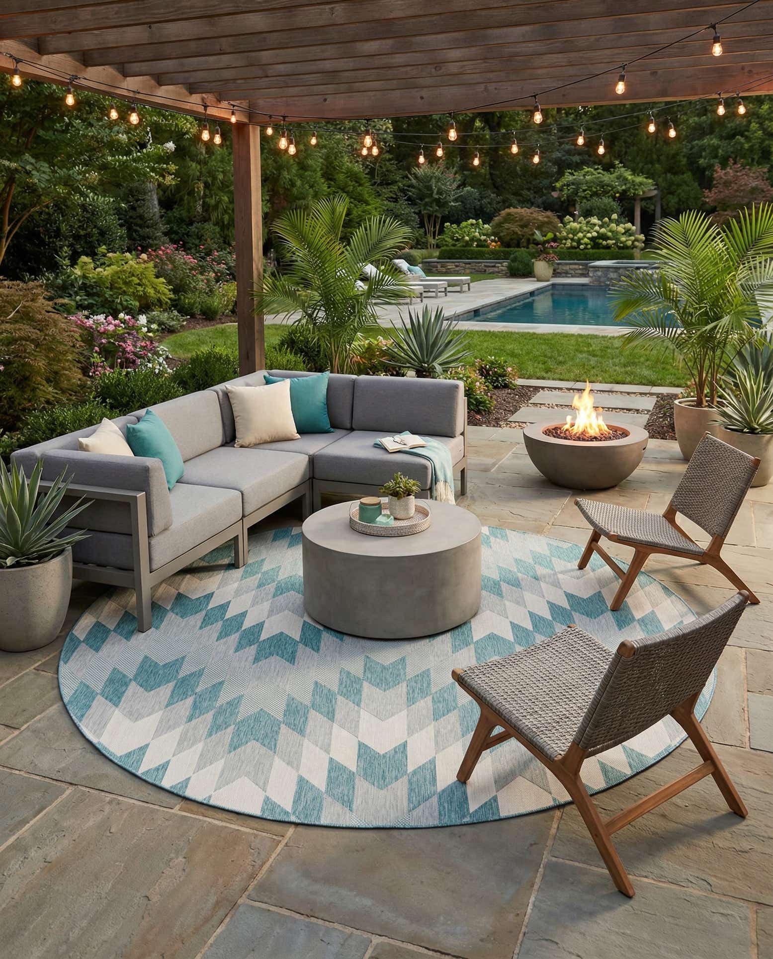 10' x 10' Easy-Clean Modern Indoor / Outdoor Round Rug