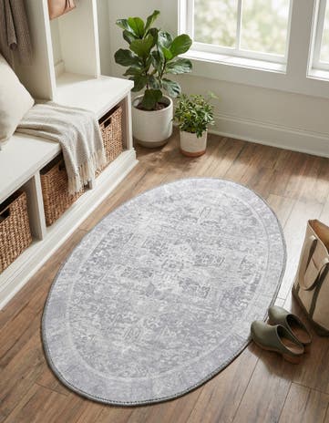 Gray Washable Timeless Oval Rug