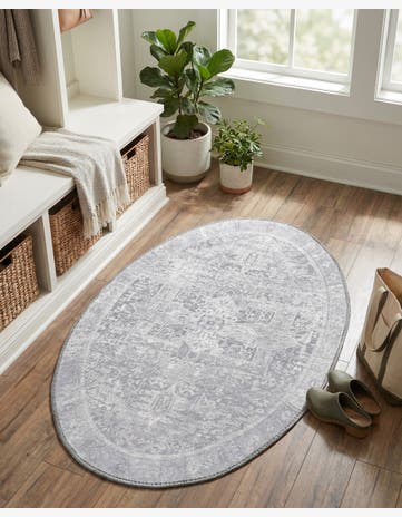 Gray Washable Timeless Oval Rug