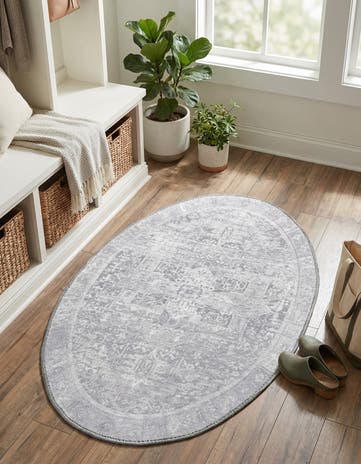 Gray Washable Timeless Oval Rug