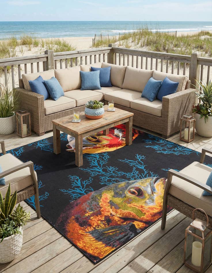 Detail image of 10' x 10'  Washable Coastal Indoor / Outdoor Square Rug