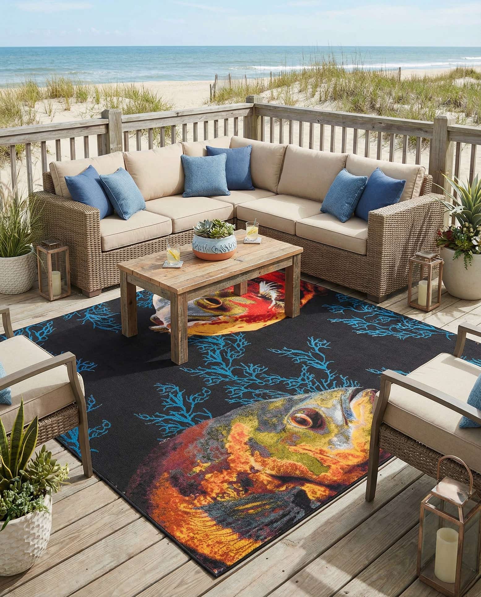 10' x 10' Easy-Clean Coastal Indoor / Outdoor Square Rug