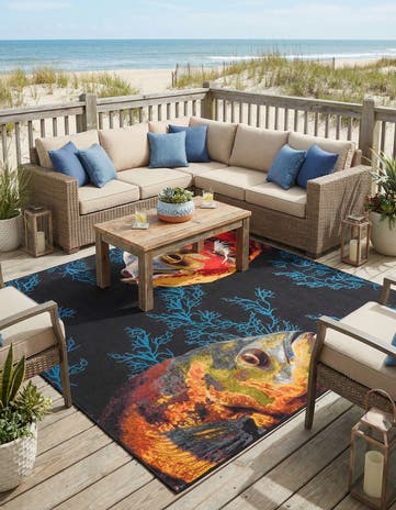 10' x 10' Easy-Clean Coastal Indoor / Outdoor Square Rug