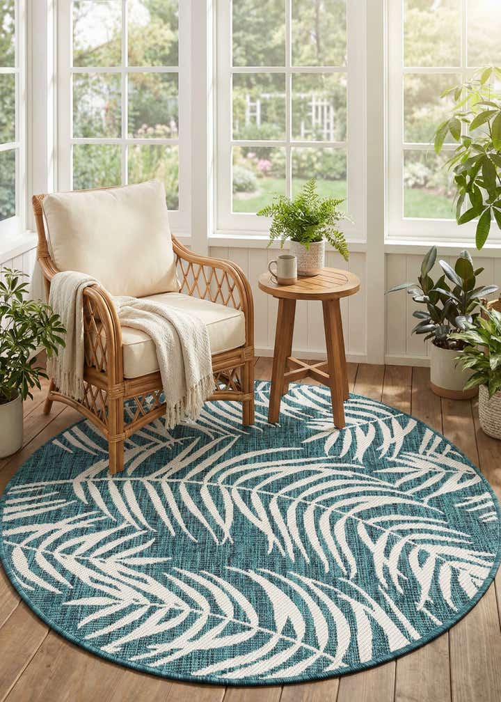 4' x 4' Easy-Clean Botanical Indoor / Outdoor Round Rug