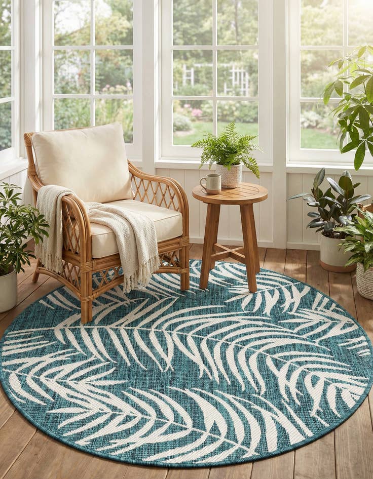 Detail image of 4' x 4'  Washable Botanical Indoor / Outdoor Round Rug
